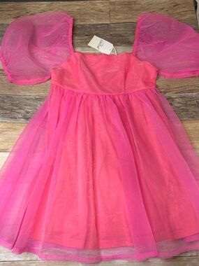 TCEC Pink Puff Sleeve Tulle Party Dress